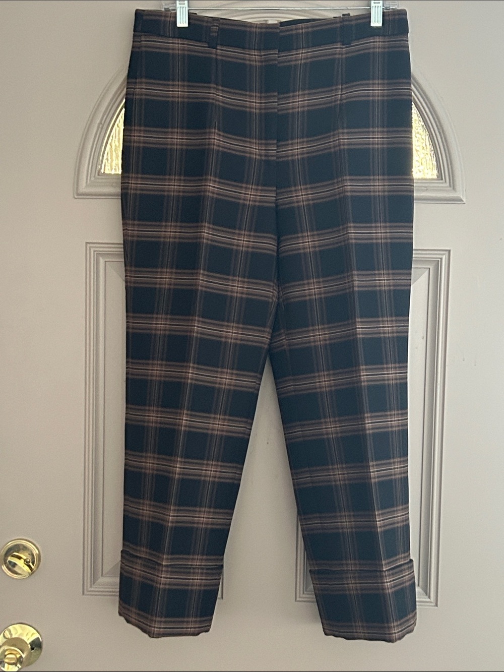Michael Kors Collection Plaid Cocoa Multi Trousers in Black Brown W/Stitch Cuff